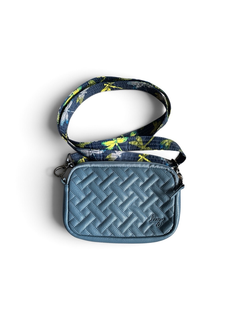 Lug Coupe Steel Blue Quilted small Crossbody with Dragonfly Lining